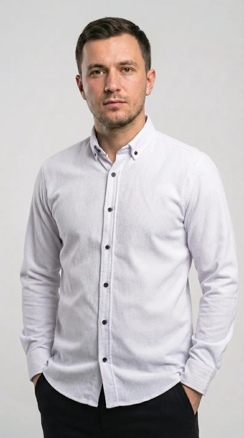 Мужская приталенная вельветовая рубашка (White Corduroy)