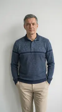 Мужской синий джемпер-поло (Комбинированная вязка) view 1