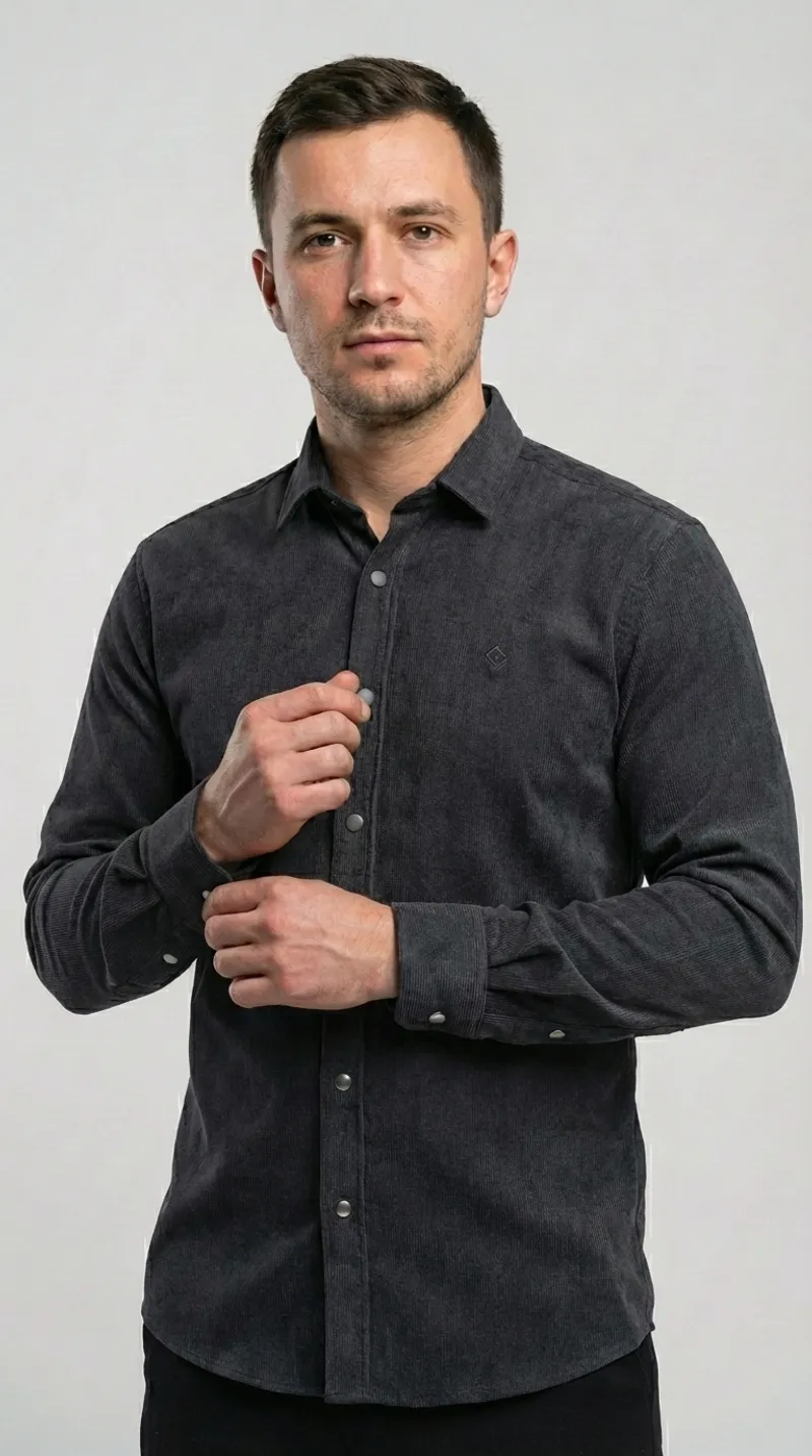 Мужская рубашка микровельветовая Slim Fit (Графит)