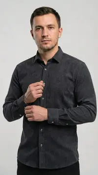 Мужская рубашка микровельветовая Slim Fit (Графит) view 1
