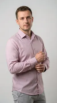 Мужская приталенная рубашка Slim Fit (Розовая клетка) view 1