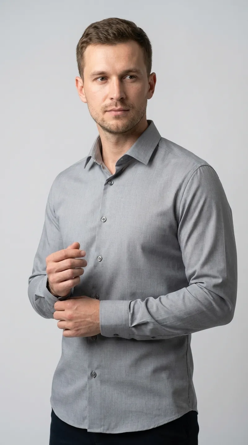 Мужская приталенная рубашка Slim Fit (Серый меланж)