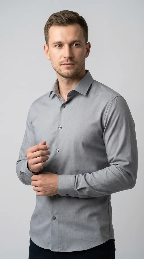 Мужская приталенная рубашка Slim Fit (Серый меланж)