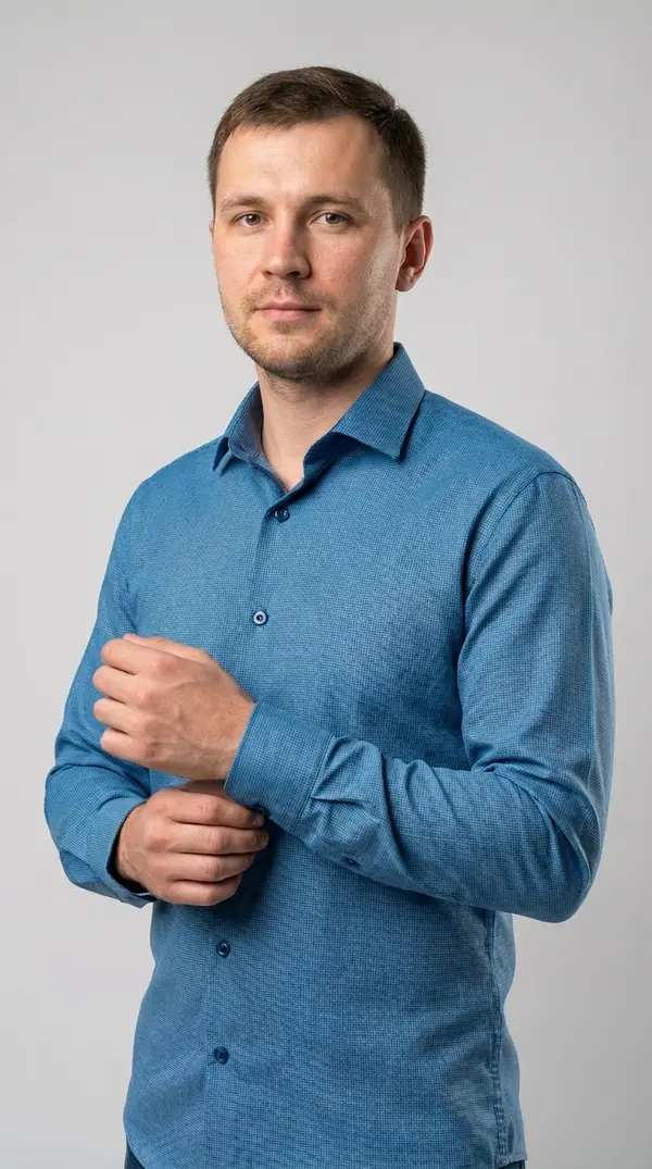 Мужская приталенная рубашка Slim Fit (Deep Blue Microprint)