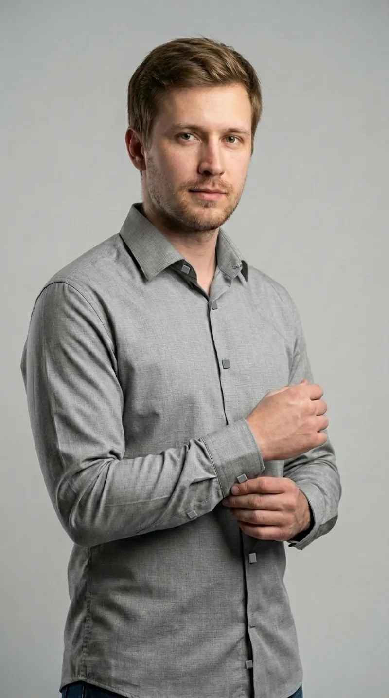 Мужская приталенная рубашка Slim Fit (Grey Melange)