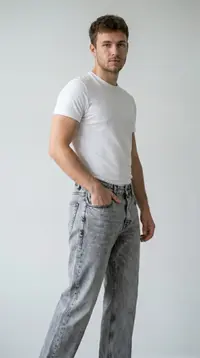 Мужские джинсы LIGHT GREY (Светло-серый вареный деним) view 1