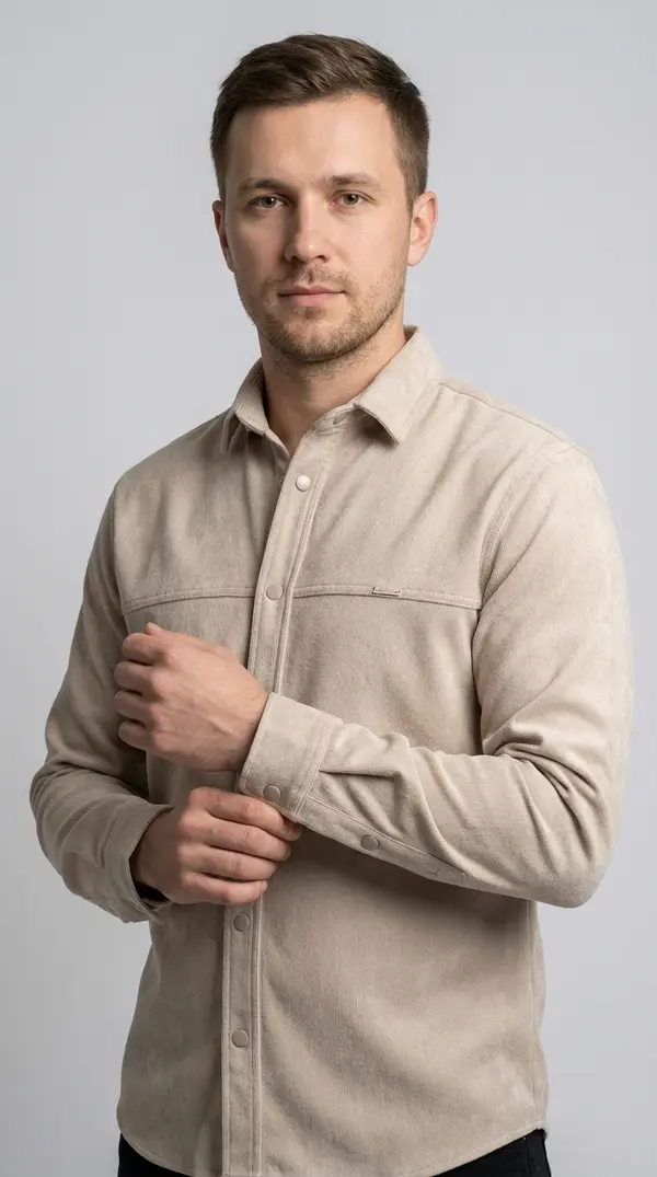 Мужская вельветовая рубашка Slim Fit (Бежевый песок)