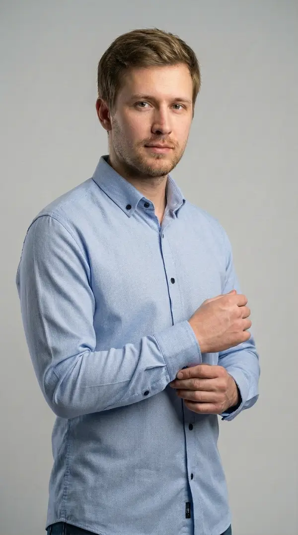 Мужская приталенная рубашка Slim Fit (Голубой оксфорд)