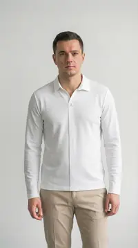 Мужской белый лонгслив-поло BOSSADO (Премиум хлопок) view 1