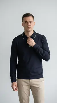 Мужское поло с длинным рукавом (лонгслив) BOSSADO — темно-синий с белым кантом view 1