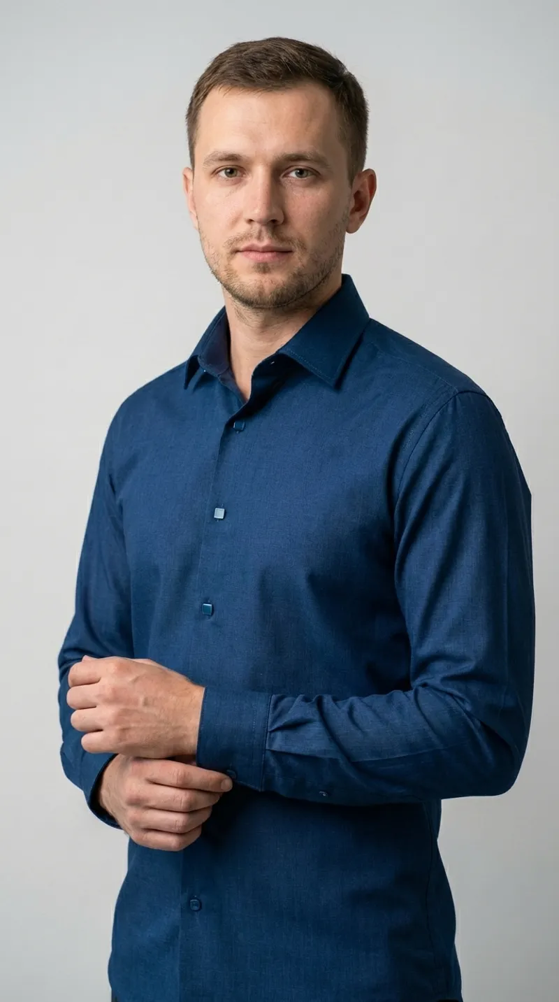 Мужская приталенная рубашка Slim Fit (Deep Blue)