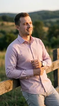 Мужская приталенная рубашка Slim Fit (Розовая клетка) view 2