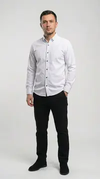 Мужская приталенная вельветовая рубашка (White Corduroy) view 2