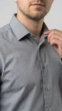 Мужская приталенная рубашка Slim Fit (Серый меланж) view 2
