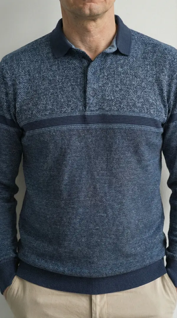 Мужской синий джемпер-поло (Комбинированная вязка)