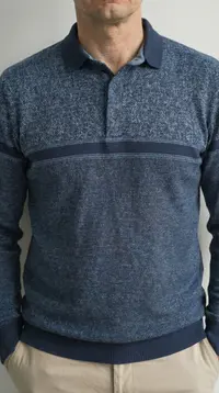 Мужской синий джемпер-поло (Комбинированная вязка) view 2