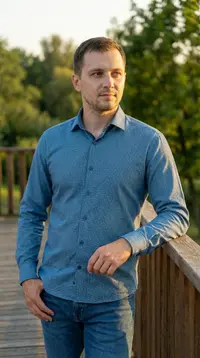 Мужская приталенная рубашка Slim Fit (Deep Blue Microprint) view 2