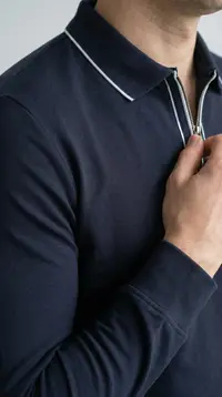 Мужское поло с длинным рукавом (лонгслив) BOSSADO — темно-синий с белым кантом view 2