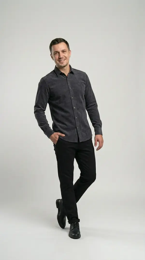 Мужская рубашка микровельветовая Slim Fit (Графит)