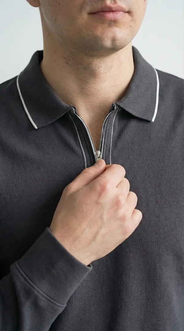 Мужское поло с длинным рукавом (лонгслив) BOSSADO — серый с белым кантом