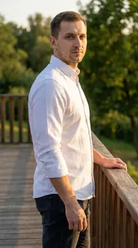 Мужская приталенная рубашка Slim Fit (White Oxford) view 2