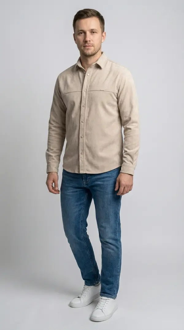 Мужская вельветовая рубашка Slim Fit (Бежевый песок)