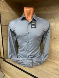 Мужская приталенная рубашка Slim Fit (Серый меланж) view 3
