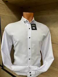 Мужская приталенная вельветовая рубашка (White Corduroy) view 3