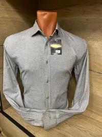 Мужская приталенная рубашка Slim Fit (Grey Melange) view 3